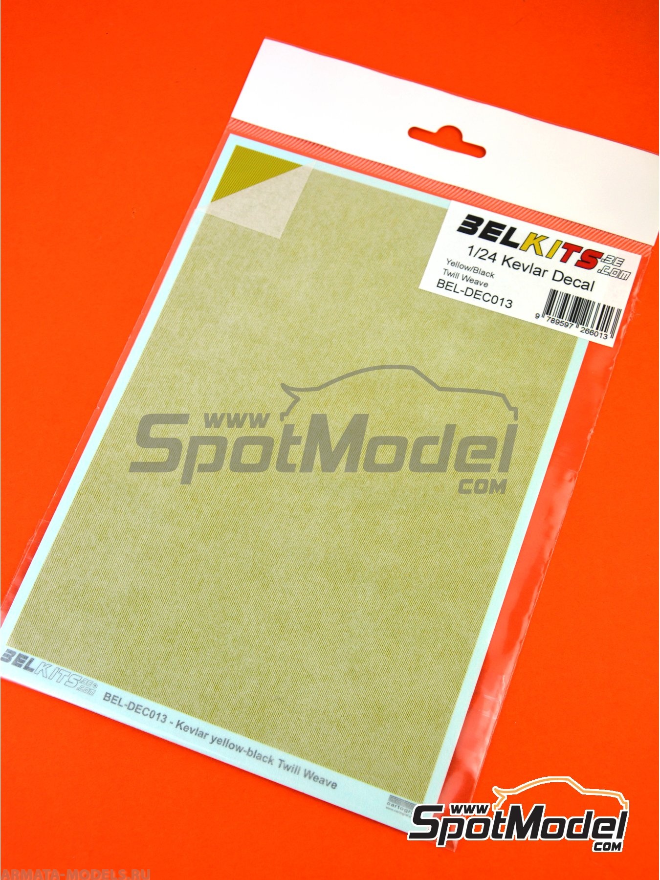 BELDEC013 Декаль для имитации кевлара DECAL Kevlar YellowBlack Twill Weave (A5 size Belkits