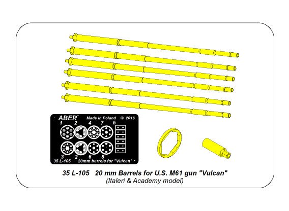 ABR-35-L-105  Дополнения для  20 mm Barrels for U.S. M61 gun Vulcan для Italeri/Academy 1/35