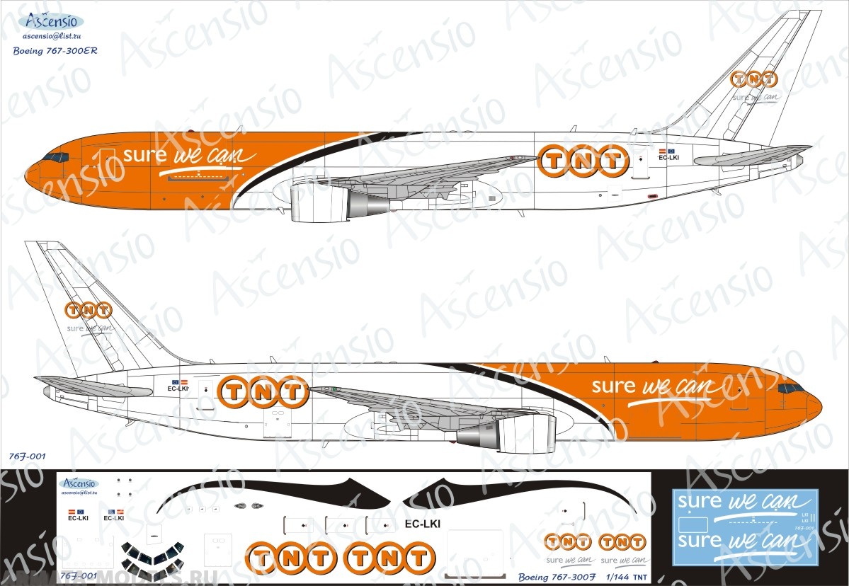 76F-001 Декаль для самолета Boeing 767-300F TNT 1/144