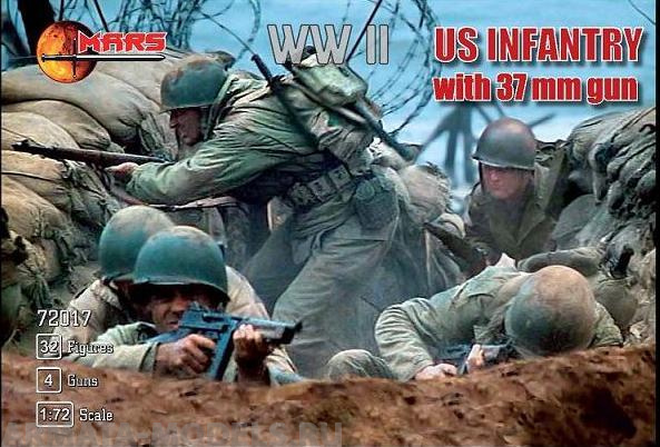 72017MR Фигуры US Infantry with 37mm gun WWII 1/72 Mars Mars