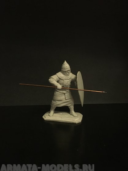 409ТБ ВИМ, пеший русский дружинник с копьем и щитом, 54 мм Три Богатыря