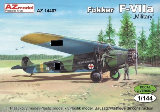 AZ14407 Самолет Fokker F-VIIA Military AZmodel Plastic kits