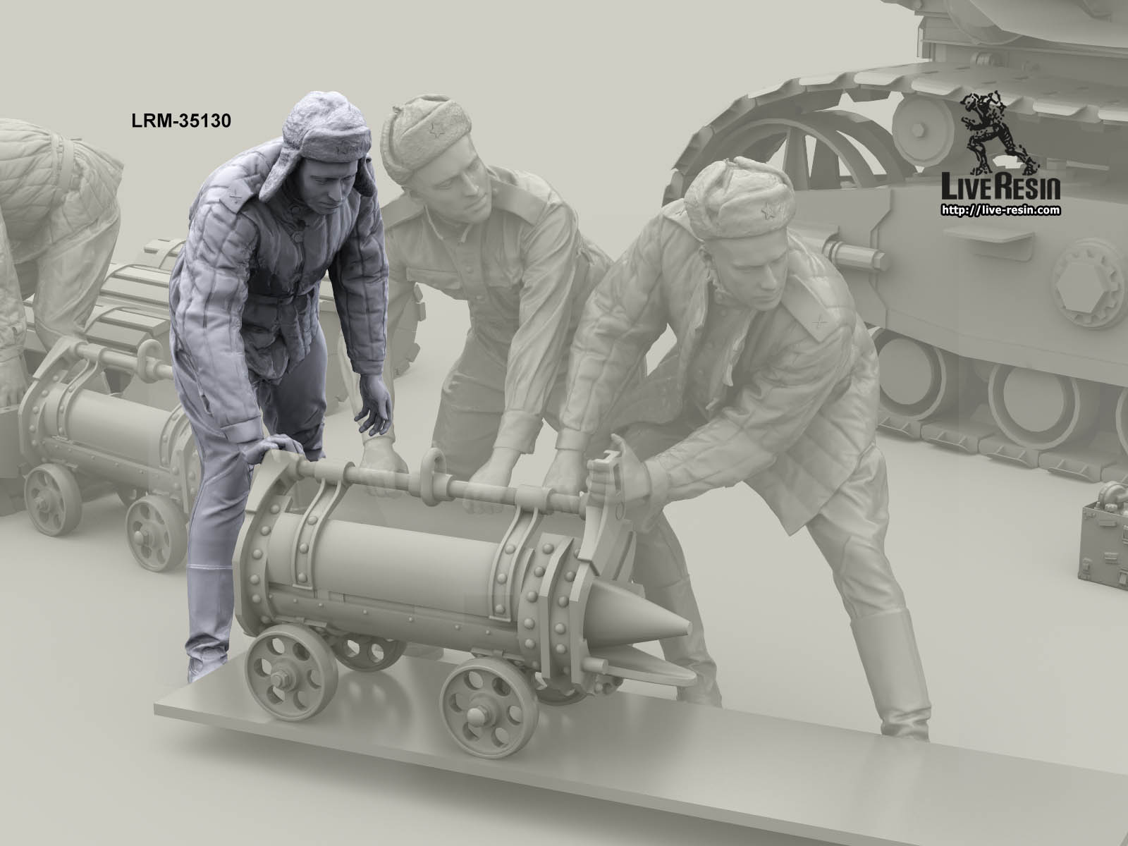 LRM35130 Советский артиллерист - двигающий тележку с 203 мм снарядом - 1 Live Resin