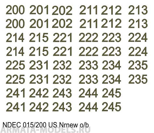 NDEC015/200 Бортовые номера современной американской БТТ. Цвет черный + оливковый