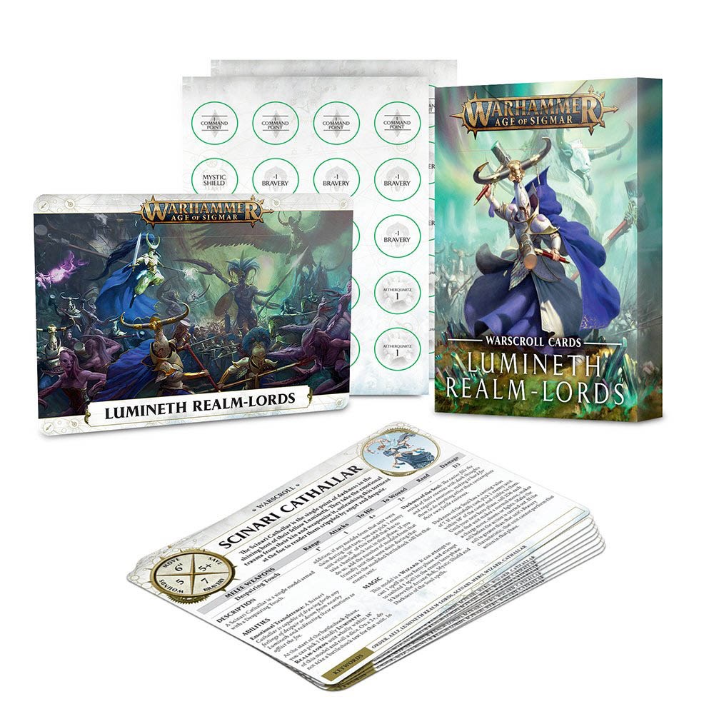 87-03GW Карты Боевые Свитки: Люминеты, Повелители Владений (Warscroll Cards: Lumineth Realm-lords (Eng))