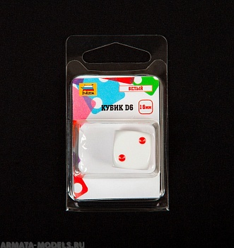 1215 Кубик D6, 16мм. Белый с красными точками в блистере
